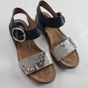 Sofft Bali Strappy Leather Sandal Womens 7 Black Slingback Hook Loop Buckle